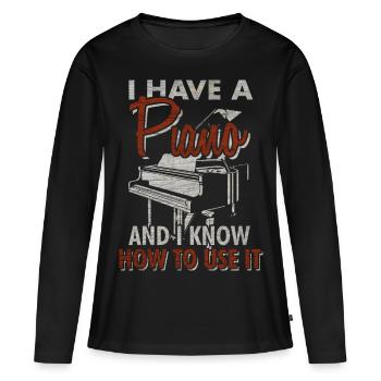 piano - T-shirt manches longues Premium bio Femme - noir - Devant - Julia (174cm)