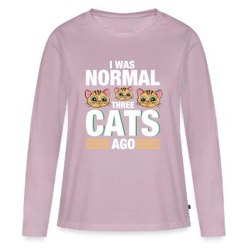 I Quoi Normal Three Cats Ago - Chat Chat Ronron - T-shirt manches longues Premium bio Femme - rose poudré - Devant - Julia (174cm)