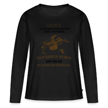 Ski Shirt · Bergbahn · Glück Geschenk - Frauen Premium Bio Langarmshirt - Schwarz - Vorne - Julia (174cm)