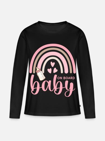 Boho Regenbogen Herzen Babyflasche Baby on Board - Frauen Premium Bio Langarmshirt - Schwarz