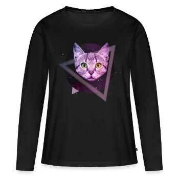 Chat de l'espace - T-shirt manches longues Premium bio Femme - noir - Devant - Julia (174cm)