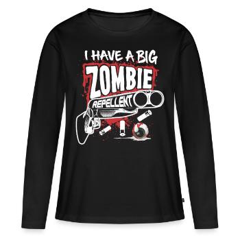 Zombie Repellent Halloween Funny Gun Art Dark - Women's Premium Organic Long Sleeve Shirt - black - Front - Julia (174cm)