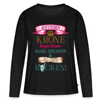 DAS LEBEN ROCKEN - Frauen Premium Bio Langarmshirt - Schwarz - Vorne - Julia (174cm)