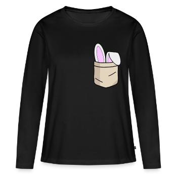Hasenohren Bunny Hemdtasche Brusttasche - Frauen Premium Bio Langarmshirt - Schwarz - Vorne - Julia (174cm)