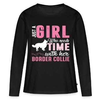 Border Collie - T-shirt manches longues Premium bio Femme - noir - Devant - Julia (174cm)