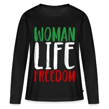 Femme Vie Liberté Femmes Femmes Droits des femmes Iran - T-shirt manches longues Premium bio Femme - noir - Devant - Julia (174cm)