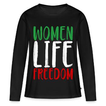 Femmes Vie Liberté Femmes Femmes Droits des femmes Iran - T-shirt manches longues Premium bio Femme - noir - Devant - Julia (174cm)