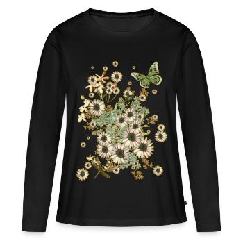 Fleurs sur fleurs - Fleurs Flora Papillon - T-shirt manches longues Premium bio Femme - noir - Devant - Julia (174cm)
