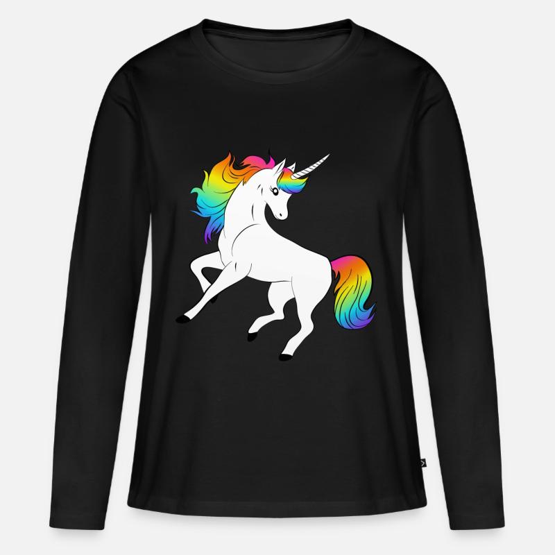 Einhorn - Frauen Premium Bio Langarmshirt - Schwarz
