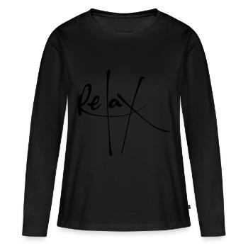 Relax - Frauen Premium Bio Langarmshirt - Schwarz - Vorne - Julia (174cm)