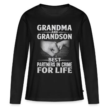 Oma und Enkel beste Partner in der Kriminalität - Frauen Premium Bio Langarmshirt - Schwarz - Vorne - Julia (174cm)