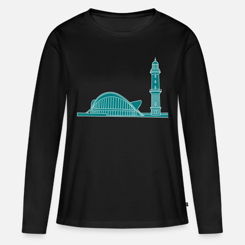 Leuchtturm Warnemünde 2 - Frauen Premium Bio Langarmshirt - Schwarz