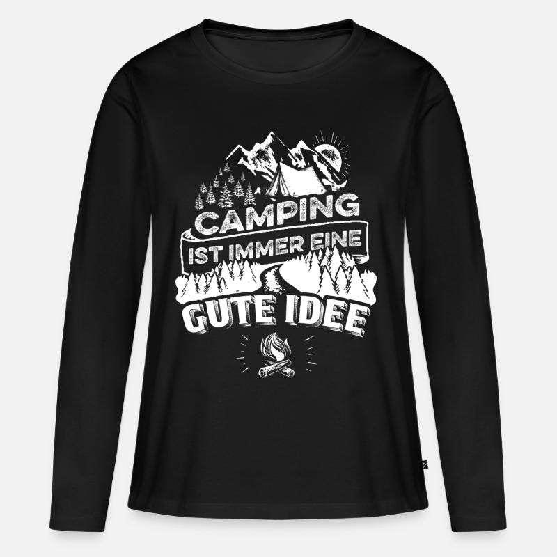 Camping eine gute Idee - Frauen Premium Bio Langarmshirt - Schwarz