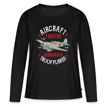 Aircraft Warhawk Troop Plane Fighter Gift Flight - Frauen Premium Bio Langarmshirt - Schwarz - Vorne - Julia (174cm)