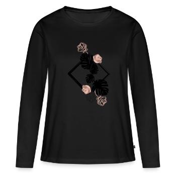 Fleurs roses roses - T-shirt manches longues Premium bio Femme - noir - Devant - Julia (174cm)