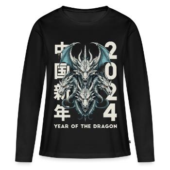 Dragons chinois - T-shirt manches longues Premium bio Femme - noir - Devant - Julia (174cm)