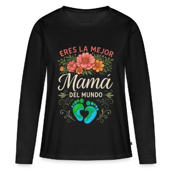 Du bist die beste Mama der Welt mit Baby Feet - Frauen Premium Bio Langarmshirt - Schwarz - Vorne - Julia (174cm)