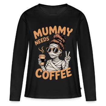 Mère Maternité Humour Maman Momie Café - T-shirt manches longues Premium bio Femme - noir - Devant - Julia (174cm)