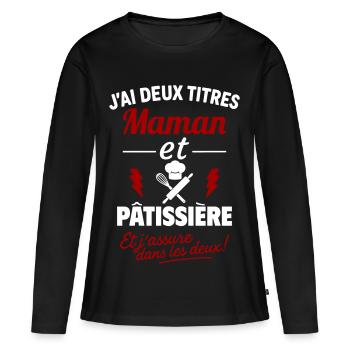 Pastry Mom Two Titles Humor Gift - Women's Premium Organic Long Sleeve Shirt - black - Front - Julia (174cm)