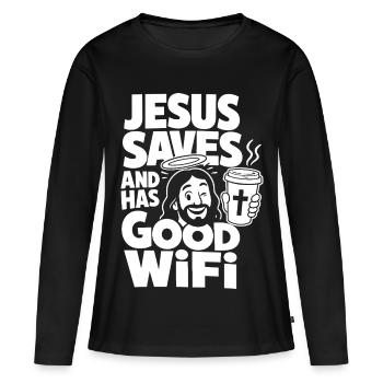 Jésus sauve et a un bon wifi - T-shirt manches longues Premium bio Femme - noir - Devant - Julia (174cm)