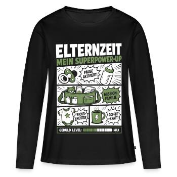 Elternzeit Mein Superpower-Up - Frauen Premium Bio Langarmshirt - Schwarz - Vorne - Julia (174cm)