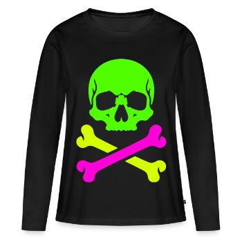 Crâne néon croisé Os Coloré de pirate - T-shirt manches longues Premium bio Femme - noir - Devant - Julia (174cm)