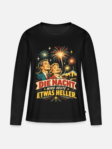 Retro Feuerwerk Shirt - Frauen Premium Bio Langarmshirt - Schwarz