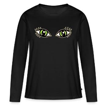chat chats yeux visage Halloween animaux formes - T-shirt manches longues Premium bio Femme - noir - Devant - Julia (174cm)