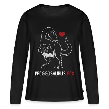 Préggosaurus rex bébé enceinte - T-shirt manches longues Premium bio Femme - noir - Devant - Julia (174cm)