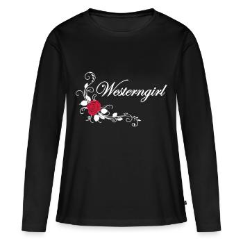 Westerngirl Roses - Frauen Premium Bio Langarmshirt - Schwarz - Vorne - Julia (174cm)