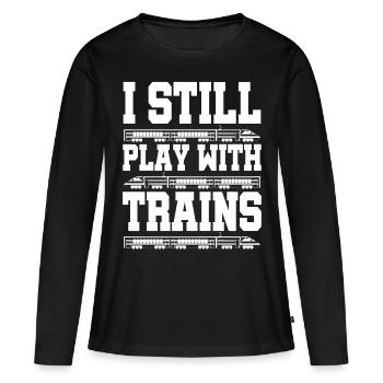 Train trains train steam locomotive - Women's Premium Organic Long Sleeve Shirt - black - Front - Julia (174cm)