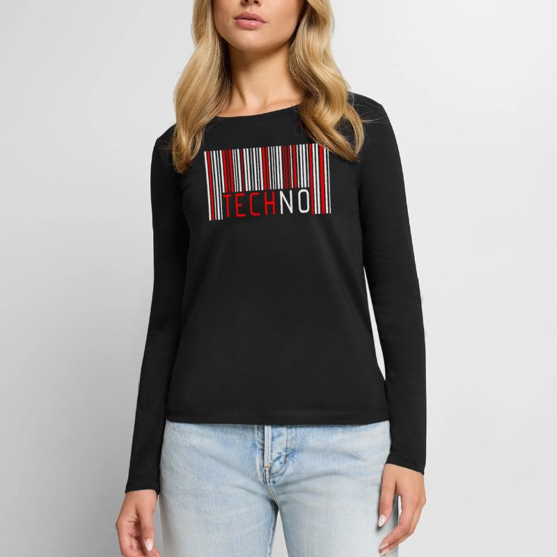Code barre techno T-shirt manches longues Premium bio Femme