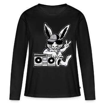 Hip Hop Hase Ghetto Blaster 90er - Frauen Premium Bio Langarmshirt - Schwarz - Vorne - Julia (174cm)