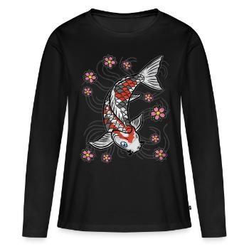 Étang de carpes de poissons - T-shirt manches longues Premium bio Femme - noir - Devant - Julia (174cm)