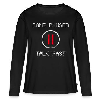 Gamer Pause Pause Vintage - T-shirt manches longues Premium bio Femme - noir - Devant - Julia (174cm)