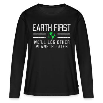 Planète terre - T-shirt manches longues Premium bio Femme - noir - Devant - Julia (174cm)