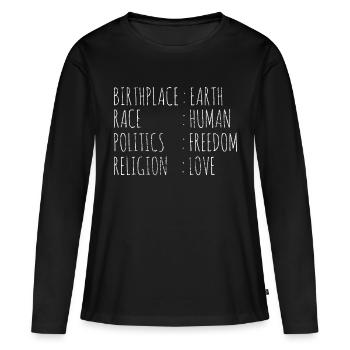 Gauche Libéraux Terre Homme Liberté Amour - T-shirt manches longues Premium bio Femme - noir - Devant - Julia (174cm)