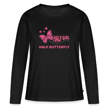 Pink Schmetterling Maedchen - Frauen Premium Bio Langarmshirt - Schwarz - Vorne - Julia (174cm)