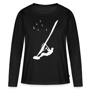 WIND SURF SHIRT - Frauen Premium Bio Langarmshirt - Schwarz - Vorne - Julia (174cm)