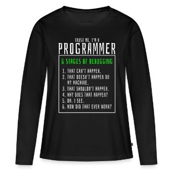 Étapes de débogage programmeur - T-shirt manches longues Premium bio Femme - noir - Devant - Julia (174cm)