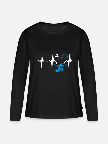 Heart Beat Skydive - Frauen Premium Bio Langarmshirt - Schwarz