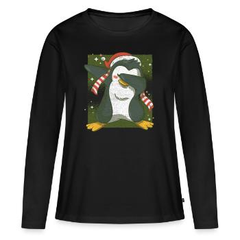 Cadeau de Noël Pingouin Noël - T-shirt manches longues Premium bio Femme - noir - Devant - Julia (174cm)