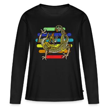 Drache Drachen China - Frauen Premium Bio Langarmshirt - Schwarz - Vorne - Julia (174cm)