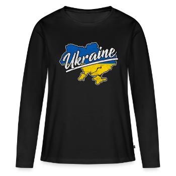 Drapeau de l'Ukraine Nation d'origine de la nationalité de Kiev - T-shirt manches longues Premium bio Femme - noir - Devant - Julia (174cm)