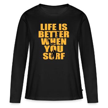 Surfers Surf Surf - T-shirt manches longues Premium bio Femme - noir - Devant - Julia (174cm)