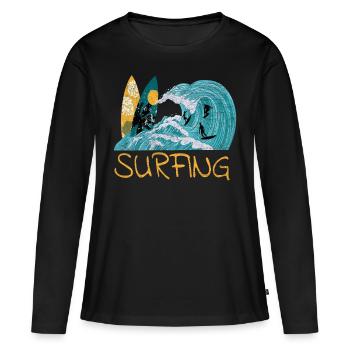 Surfboard Surfer Surfing - Women's Premium Organic Long Sleeve Shirt - black - Front - Julia (174cm)