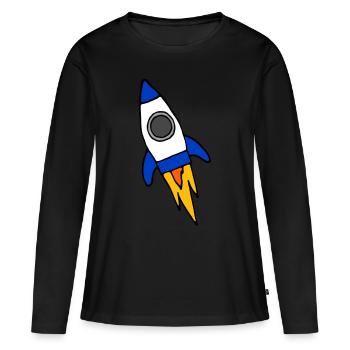 Caricature de fusée bleue - T-shirt manches longues Premium bio Femme - noir - Devant - Julia (174cm)