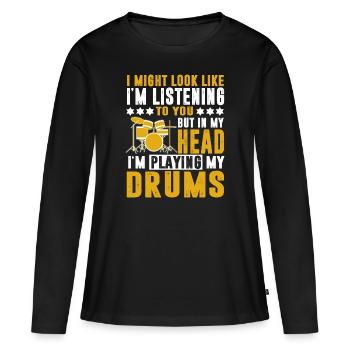Batteur batterie batteur batterie vintage - T-shirt manches longues Premium bio Femme - noir - Devant - Julia (174cm)
