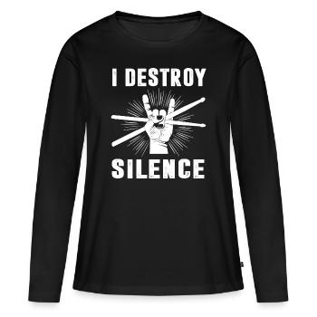 Batterie Batterie Batteur RocknRoll Baguettes Rock - T-shirt manches longues Premium bio Femme - noir - Devant - Julia (174cm)