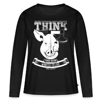 Votre lard voulait vivre (blanc) - T-shirt manches longues Premium bio Femme - noir - Devant - Julia (174cm)